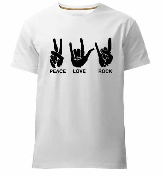 Чоловіча преміум футболка PEACE LOVE ROCK Білий фото
