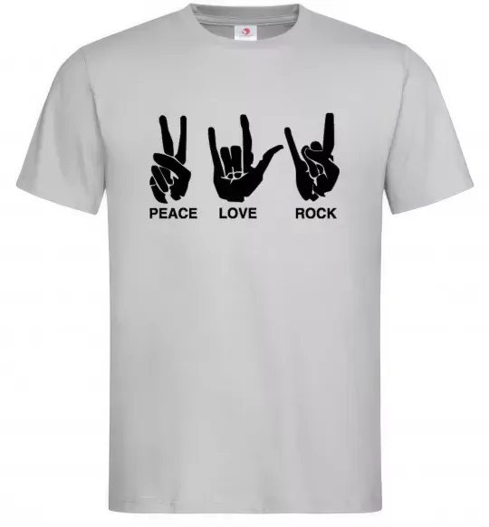 Мужская футболка PEACE LOVE ROCK Серый фото