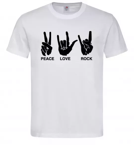 Мужская футболка PEACE LOVE ROCK Белый фото