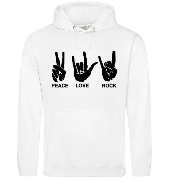 Чоловіча толстовка (худі) PEACE LOVE ROCK Білий фото