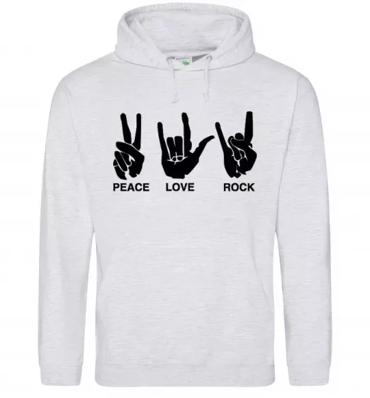 Чоловіча толстовка (худі) PEACE LOVE ROCK Сірий меланж фото
