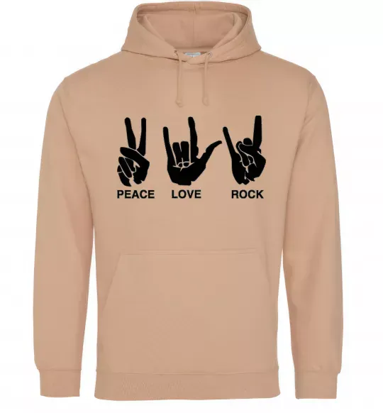 Чоловіча толстовка (худі) PEACE LOVE ROCK Пісочний фото