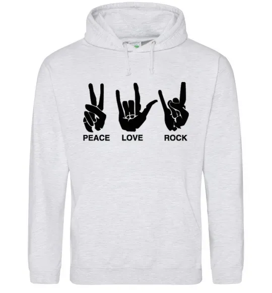 Женская толстовка (худи) PEACE LOVE ROCK Серый меланж фото