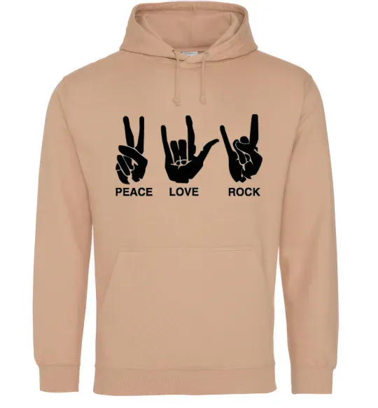 Женская толстовка (худи) PEACE LOVE ROCK Песочный фото