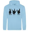 Женская толстовка (худи) PEACE LOVE ROCK Голубой Женская толстовка (худи) PEACE LOVE ROCK Голубой фото