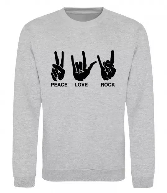 Свитшот PEACE LOVE ROCK Серый меланж фото
