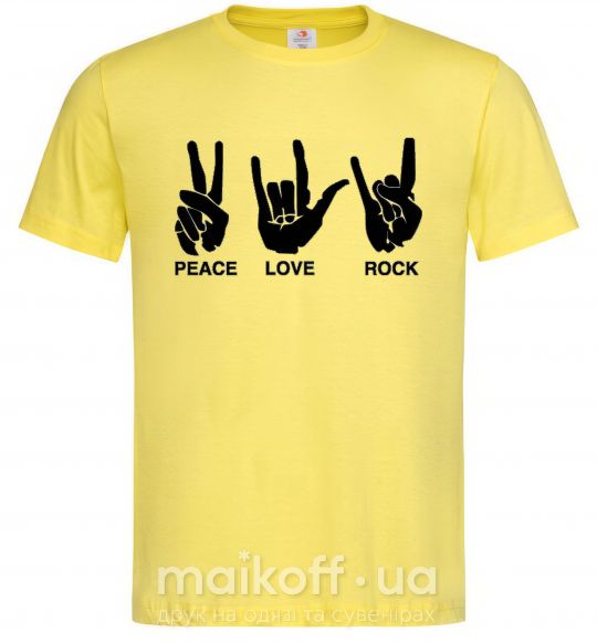 Мужская футболка PEACE LOVE ROCK Лимонный фото