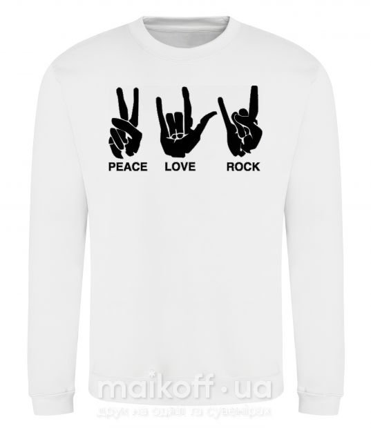 Свитшот PEACE LOVE ROCK Белый фото