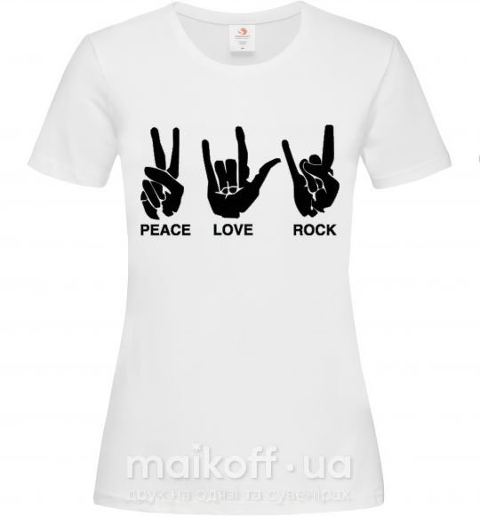 Женская футболка PEACE LOVE ROCK Белый фото