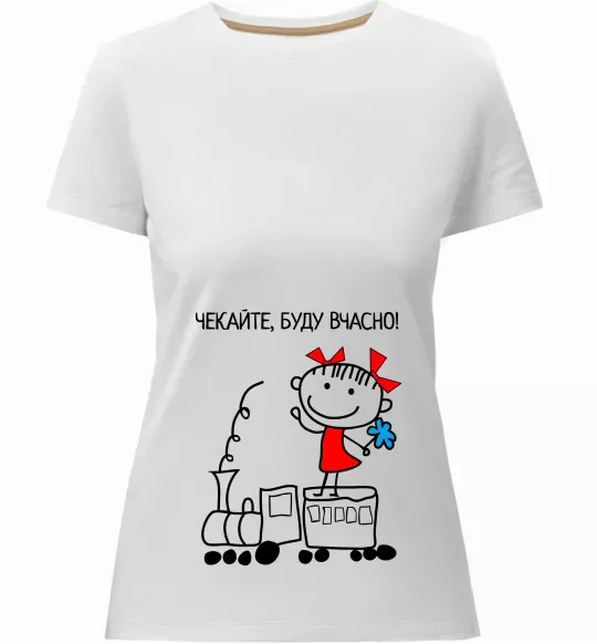 Женская премиум футболка Чекайте, буду вчасно! Белый фото