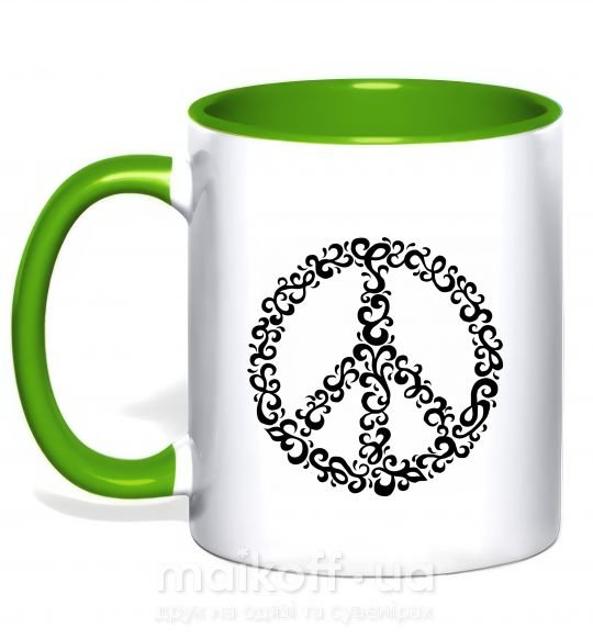 Чашка з кольоровою ручкою PEACE Зелений фото