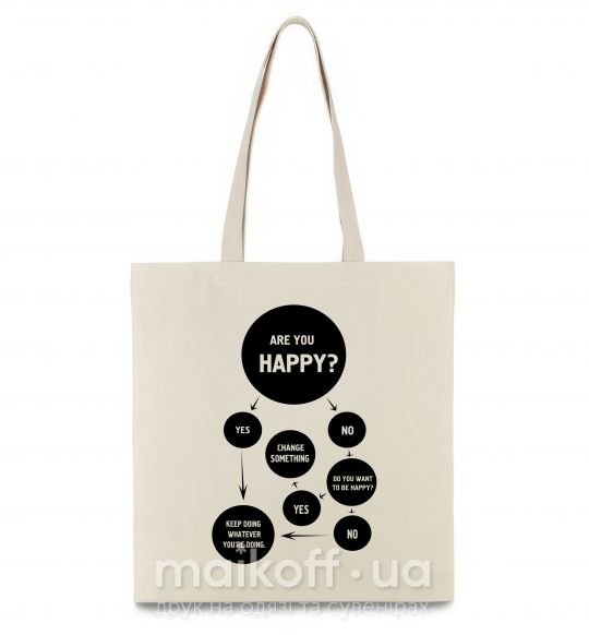 Эко-сумка ARE YOU HAPPY? Бежевый фото