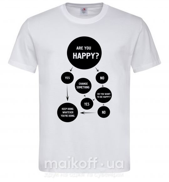 Мужская футболка ARE YOU HAPPY? Белый фото