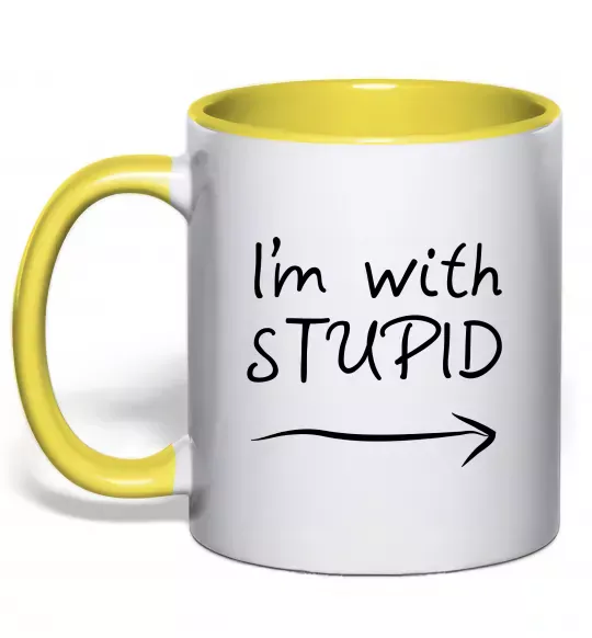 Чашка с цветной ручкой I'M WITH STUPID Солнечно желтый фото