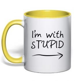 Чашка з кольоровою ручкою I'M WITH STUPID
