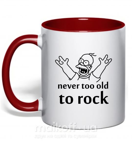 Чашка з кольоровою ручкою Homer Never too old to rock Червоний фото