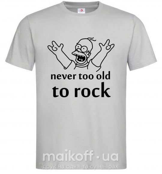 Мужская футболка Homer Never too old to rock Серый фото
