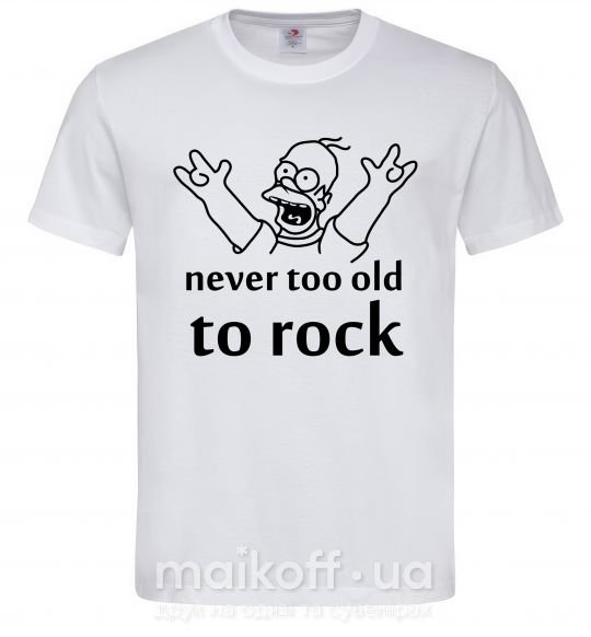 Мужская футболка Homer Never too old to rock Белый фото