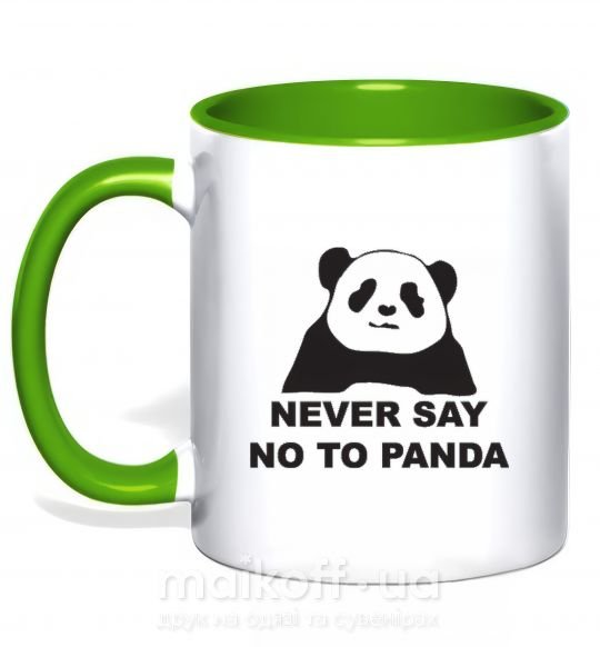 Чашка з кольоровою ручкою Never say no to panda Зелений фото