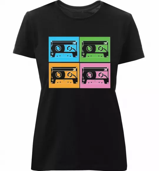 Жіноча преміум футболка audiocassette Чорний фото