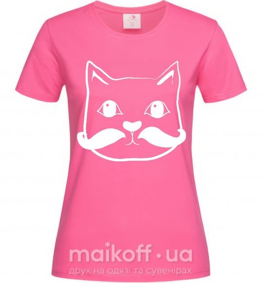 Женская футболка КОТ С УСАМИ Ярко-розовый фото
