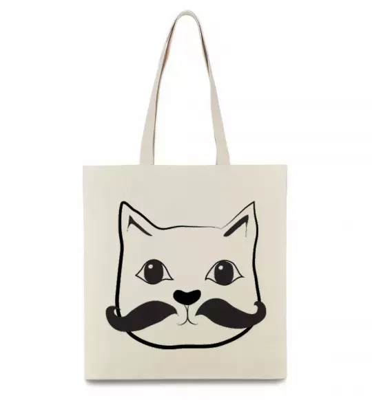 Еко-сумка Кіт з вусами Бежевий фото