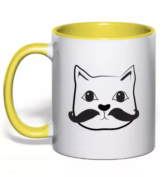 Чашка з кольоровою ручкою Кіт з вусами Сонячно жовтий фото