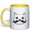 Чашка з кольоровою ручкою Кіт з вусами Сонячно жовтий фото