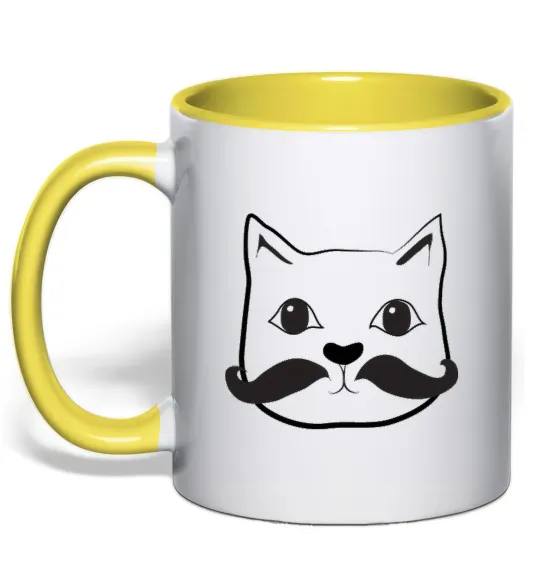 Чашка з кольоровою ручкою Кіт з вусами Лимонний фото