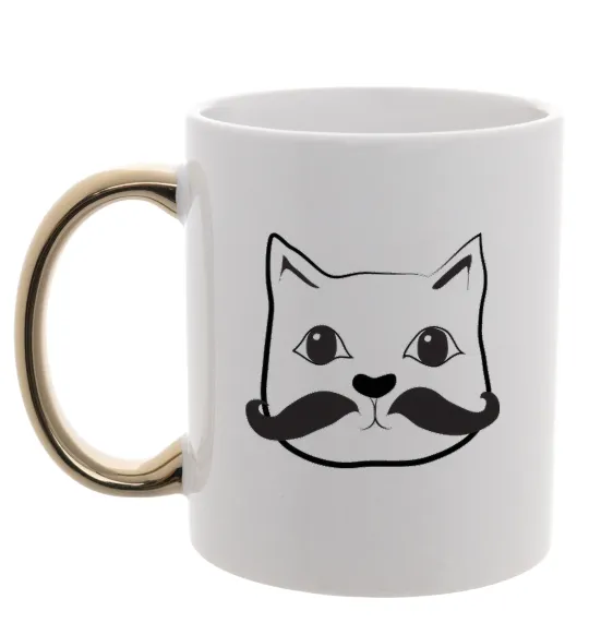 Чашка з кольоровою ручкою Кіт з вусами Золото фото