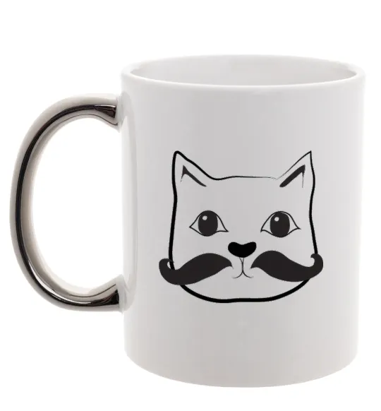 Чашка з кольоровою ручкою Кіт з вусами Срібло фото