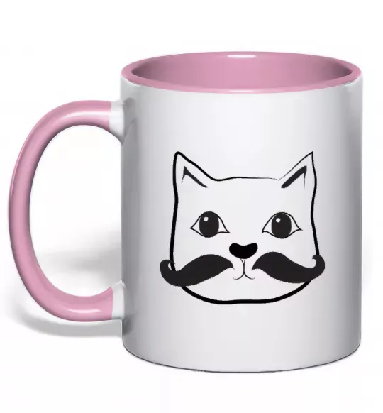 Чашка з кольоровою ручкою Кіт з вусами Ніжно рожевий фото