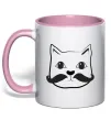Чашка з кольоровою ручкою Кіт з вусами Ніжно рожевий фото