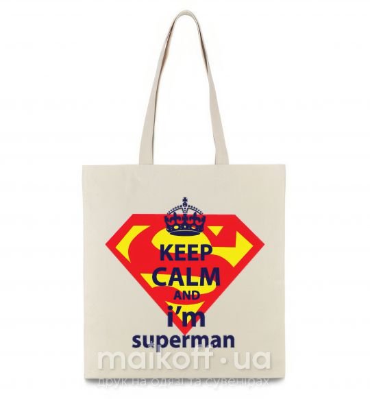 Еко-сумка Keep calm and i'm superman Бежевий фото