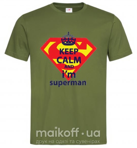 Мужская футболка Keep calm and i'm superman Оливковый фото