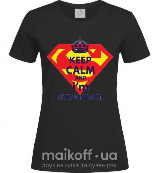 Жіноча футболка Keep calm and i'm superman Чорний фото