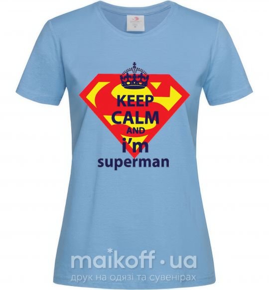 Жіноча футболка Keep calm and i'm superman Блакитний фото