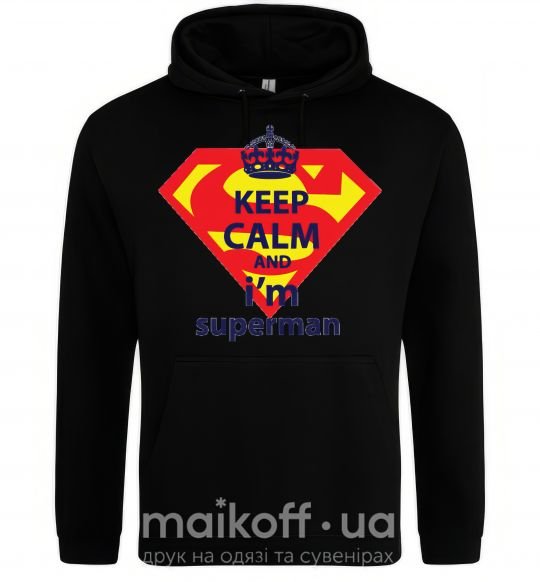 Чоловіча толстовка (худі) Keep calm and i'm superman Чорний фото