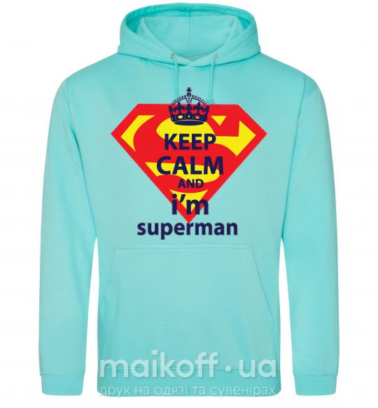 Мужская толстовка (худи) Keep calm and i'm superman Мятный фото