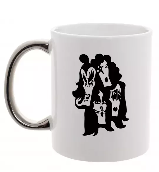 Чашка з кольоровою ручкою KISS band Срібло фото