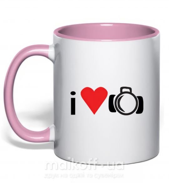 Чашка з кольоровою ручкою PHOTO Ніжно рожевий фото
