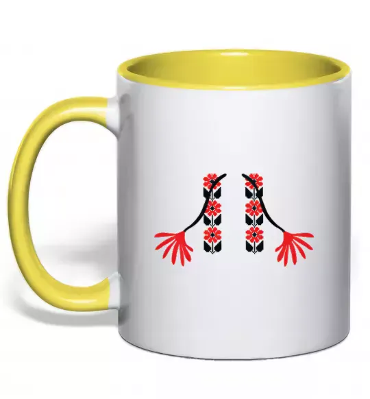 Чашка с цветной ручкой Червона вишиванка Солнечно желтый фото