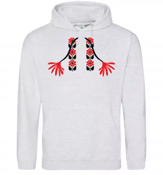 Мужская толстовка (худи) Червона вишиванка Серый меланж фото