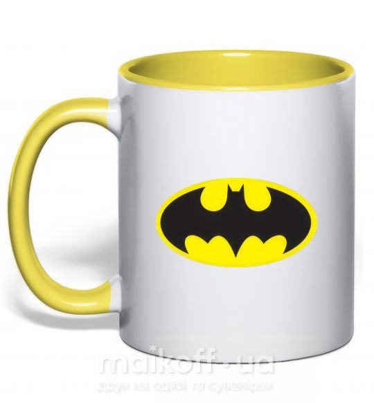 Чашка з кольоровою ручкою BATMAN оригинальный лого Сонячно жовтий фото