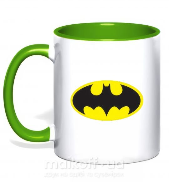 Чашка з кольоровою ручкою BATMAN оригинальный лого Зелений фото