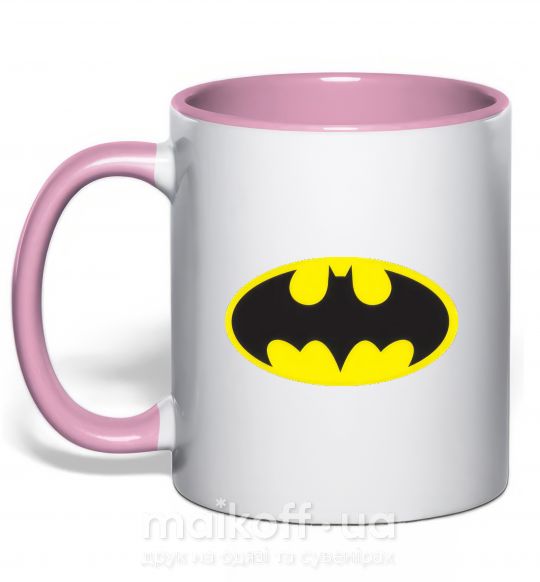 Чашка з кольоровою ручкою BATMAN оригинальный лого Ніжно рожевий фото