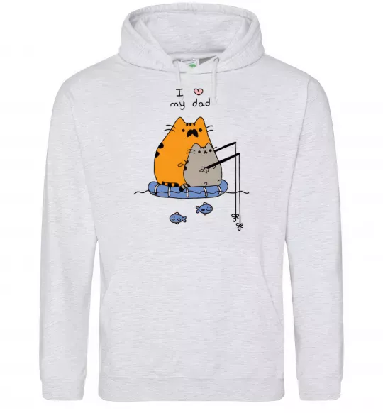 Мужская толстовка (худи) I LOVE MY DAD рибалка Серый меланж фото
