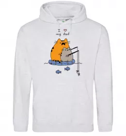 Мужская толстовка (худи) I LOVE MY DAD рибалка Серый меланж фото