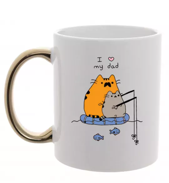 Чашка с цветной ручкой I LOVE MY DAD рибалка Золото фото