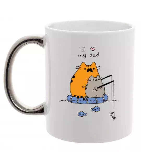 Чашка с цветной ручкой I LOVE MY DAD рибалка Серебро фото